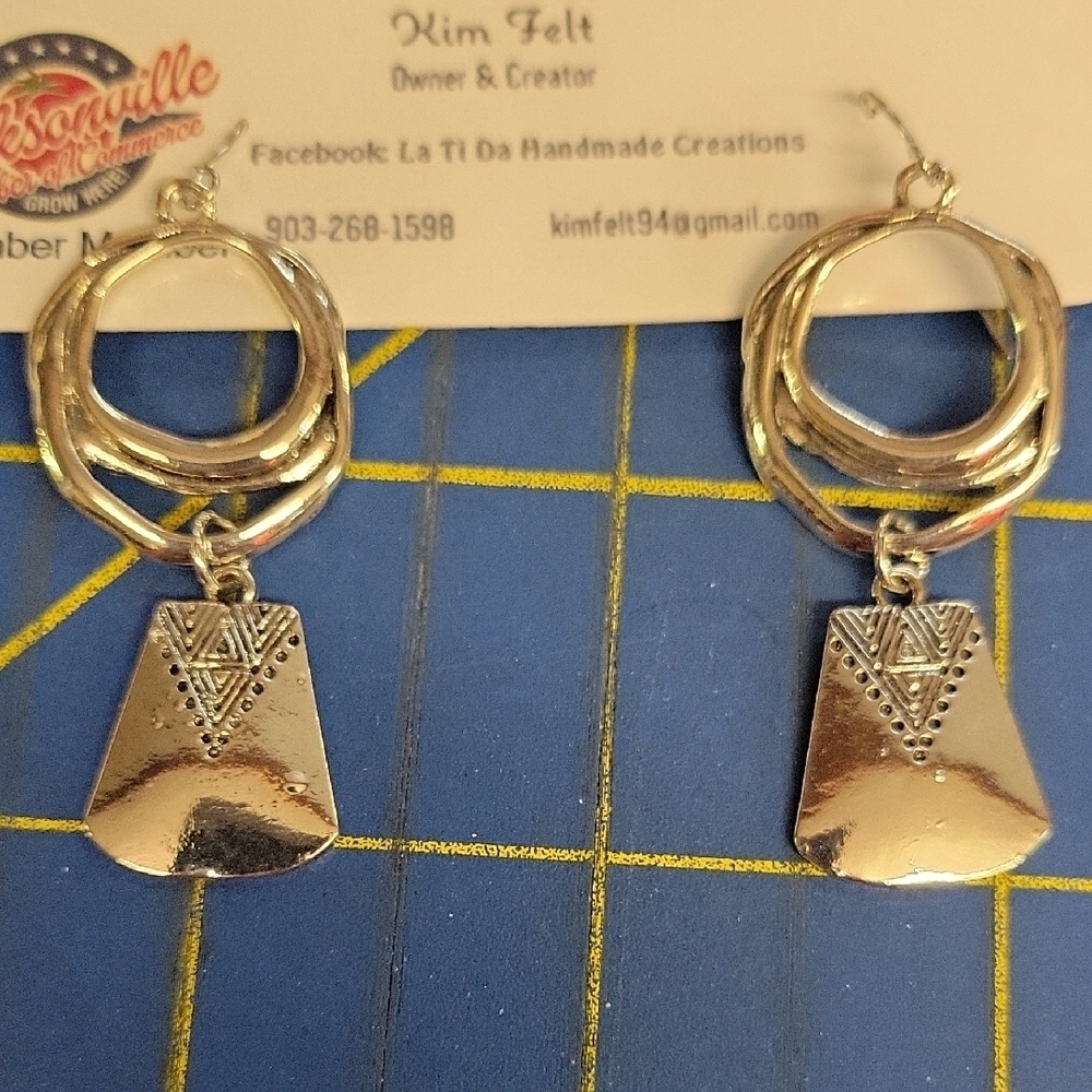 Western Theme Silver Tone 1.75" Dangle Earrings